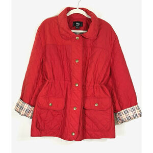 MG Women New York/Paris Red Quilted Jacket Vintage Check Lined Pockets Size 2X